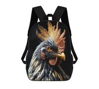 sinyumoney Golden Rooster Portrait Chicken 3D Printed Children's School Backpack for Kids High Capacity Travel Rucksacks Book Bags Kids School Bag Back Pack 17inch