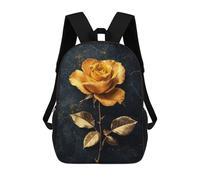 sinyumoney Golden Rose on Black Kids Backpack, Kids School Bag 3D Printed School Backpacks for Boys And Teenager School Students 17inch