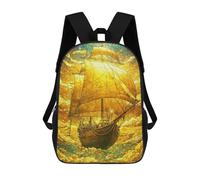 sinyumoney Golden Ship in The Clouds School Bag Bookbag 3D Printed Children's Backpacks for Kids Boy Girl Book Bags Kids School Bag Travel Rucksacks 17inch