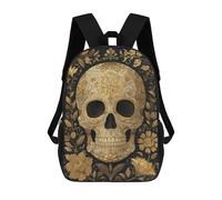 sinyumoney Golden Skull Artwork-1 Backpacks 3D Printed 17inch Kids School Backpack Outdoor Casual Daypack Casual Travel Bags for Middle School Students