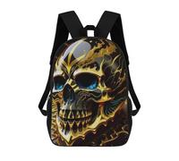 sinyumoney Golden Skull Kids School Backpack School Bag 3D Printed School Bag for Boys Elementary And Middle School Students 17inch
