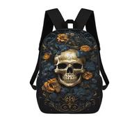 sinyumoney Golden Skull with Flowers Art Print-1 School Backpack Lightweight Schoolbag Dayback Bookbag College for Camping Outdoor Adventures And Daily Travel 17inch