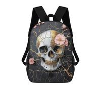 sinyumoney Golden Skull with Flowers Art Print 3D Printed School Bag Children's School Backpack Schoolbags Travel Backpacks Casual Fashion Bag for Kids School Students 17inch