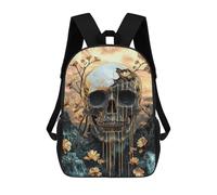 sinyumoney Golden Skull with Flowers Art Print-4 School Backpack Secondary Causal Travel High School Bags for Camping Outdoor Adventures And Daily Travel 17inch