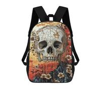 sinyumoney Golden Skull with Flowers Art Print-5 Rucksacks 3D Printed Children 17inch Backpacks Fashion Casual Daypack Travel Bags Outdoor Casual Daypack for Boy And Girl