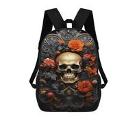 sinyumoney Golden Skull with Flowers Art Print Backpack School Bag Large School Backpack for Boys - Perfect for Travel, Work And Daily Use 17inch