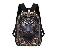 sinyumoney Golden Tiger Head Children's Backpack, 17 Inch 3D Printed School Backpack, Backpack Cartoon Adjustable School Bag for Primary School