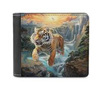 sinyumoney Golden Tiger in Waterfall Paradise 3D Print Men's Wallet Slots ID Window RFID Blocking Stylish Slots Note Section Leather Wallet 11.7cm*9.5cm
