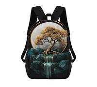 sinyumoney Golden Tree Moonlit Reflection Kids Backpacks Children Bag,Anime Bag,Large Capacity Kids Backpack, 3D Printed Children's,Student Schoolbag,Kids Boys Girls School Bag 17inch