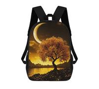 sinyumoney Golden Tree Under Crescent Moon Backpack Kids School Bag Boys Cartoon 3D Print Students Schoolbag Laptop Daypack for Boys Girls 17inch