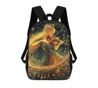 sinyumoney Golden Violinist Kids School Backpack School Bag 3D Printed School Bag for Boys Elementary And Middle School Students 17inch