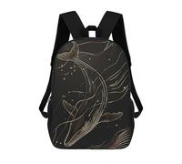 sinyumoney Golden Whale Ocean Rucksacks 3D Printed Children Backpacks Fashion Casual Daypack Cute Travel Bags Outdoor Casual Daypack for Boy And Girl 17inch