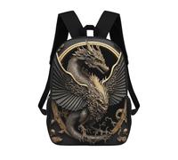 sinyumoney Golden Winged Dragon Emblem School Bag 3D Printed Backpacks Fashion Kids School Backpack Boys Rucksacks for Boys Middle School Students 17inch