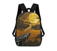 sinyumoney Golden Wolf Howling at The Moon Kids Backpack,School Backpack Kids School Bag 3D Printed Cartoon Large Capacity Backpack for Kids Boys And Girls 17inch