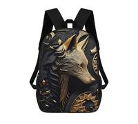 sinyumoney Golden Wolf Portrait Art Deco Rucksack Water Resistant School Bag Business Backpack for Boys/Girls/Teenagers 17inch