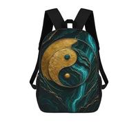 sinyumoney Golden Yin Yang on Teal Marble Children's Backpack, 3D Printed School Backpack, Backpack for Boys Girls, Adjustable School Bag for Primary School 17inch