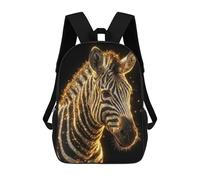 sinyumoney Golden Zebra Portrait on Black Background 3D Printed Children's 17 Inch Backpacks 3D Printed Casual School Bag for Boys Elementary And Middle