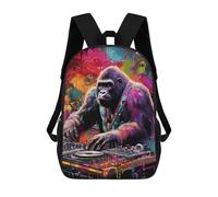 sinyumoney Gorilla DJing in Colorful Style Children's Backpack, Schoolbag Large Capacity Students Bookbag Rucksack Knapsack for Boys Girls Adults Teen 17inch