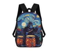 sinyumoney Gorilla Drummer Starry Night Backpacks Kids School Backpack School Bag 3D Printed School Bag for Boys Elementary And Middle School Students 17inch