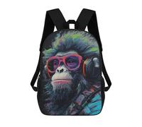sinyumoney Gorilla Headphones Sunglasses Art Print 17inch School Bag 3D Printed Children's School Backpack Casual Fashion Travel Backpacks for Kids School Students