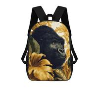 sinyumoney Gorilla Portrait with Floral Background Rucksack Water Resistant Travel Backpack Computer Bag for Men, Women & Teenage Boys 17inch