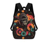 sinyumoney Gorilla with Records Digital Art Gorilla Urban Jungle Kids School Backpack School Bag 3D Printed School Bag for Boys Elementary And Middle School Students 17inch