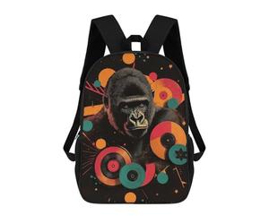 sinyumoney Gorilla with Records Digital Art Gorilla Urban Jungle Rucksacks 3D Printed Children 17inch Backpacks Fashion Casual Daypack Travel Bags Outdoor Casual Daypack for Boy And Girl