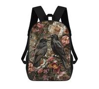 sinyumoney Gothic Black Raven Floral Art Print Rucksacks 3D Printed Children 17inch Backpacks Fashion Casual Daypack Travel Bags Outdoor Casual Daypack for Boy And Girl