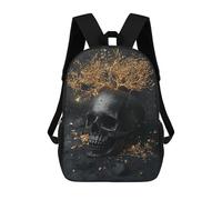 sinyumoney Gothic Black Skull Decor with Gold Tree School Backpack for Girls 17inch Casual Daypack Lightweight Rucksack Boy Girl Backpack for Middle School Students