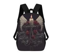 sinyumoney Gothic Cross with Roses And Wings School Bags Large Lightweight Casual Backpack- Perfect for Travel, Work And Daily Use 17inch