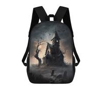 sinyumoney Gothic Haunted House Scene Kids Backpack,School Backpack Kids School Bag 3D Printed Cartoon Large Capacity Backpack for Kids Boys And Girls 17inch