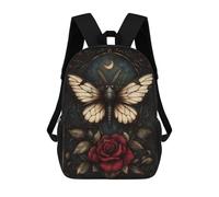 sinyumoney Gothic Moth And Rose Backpacks Kids School Backpack School Bag 3D Printed School Bag for Boys Elementary And Middle School Students 17inch