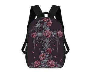 sinyumoney Gothic Raven And Roses Cross School Backpack Work Laptop Backpack Rucksack Bag for Teenage Girls Boys Women Men 17inch