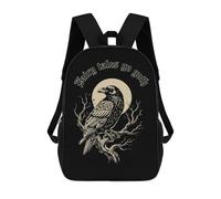 sinyumoney Gothic Raven Fairy Tales Illustration 3D Printed Children's 17 Inch Backpacks 3D Printed Casual School Bag for Boys Elementary And Middle