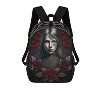 sinyumoney Gothic Rose Portrait Art Print 3D Printed Kids School Bag Rucksacks Children's School Fashion Casual Back Pack High Capacity Travel Book Bags Backpack for Kids 17inch