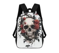 sinyumoney Gothic Skull And Roses Backpacks Kids Student Schoolbag,3D Printed Backpacks,Elementary And Middle School Students Backpacks for Boys Girls 17inch