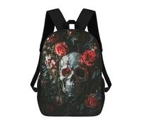 sinyumoney Gothic Skull with Red Roses Decor 3D Printed Kids 17inch Backpacks Boys Fashion Travel Backpacks School Bag for Boys Elementary And Middle School Students