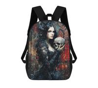 sinyumoney Gothic Woman Holding Skull Painting Backpacks 3D Printed 17inch Kids School Backpack Outdoor Casual Daypack Casual Travel Bags for Middle School Students