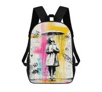 sinyumoney Graffiti Girl with Umbrella - Urban Street Art Kids School Backpack School Bag 3D Printed School Bag for Boys Elementary And Middle School Students 17inch