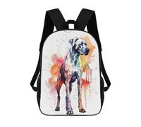 sinyumoney Great Dane Watercolor Dog Children's Backpack, 17 Inch 3D Printed School Backpack, Backpack Cartoon Adjustable School Bag for Primary School
