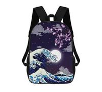 sinyumoney Great Wave Cherry Blossom Night Rucksack Fashion Stationery Backpack Waterproof Casual Daypacks for Teenage Girls Boys Women Men 17inch