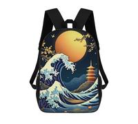 sinyumoney Great Wave Japan Backpacks Kids School Backpack School Bag 3D Printed School Bag for Boys Elementary And Middle School Students 17inch