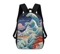 sinyumoney Great Wave, Japanese Style Backpacks Kids Student Schoolbag,3D Printed Backpacks,Elementary And Middle School Students Backpacks for Boys Girls 17inch