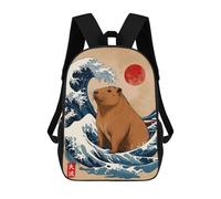sinyumoney Great Wave Of Capybara Kids School Backpack School Bag 3D Printed School Bag for Boys Elementary And Middle School Students 17inch