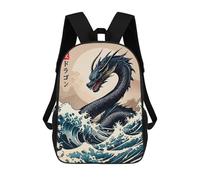 sinyumoney Great Wave of Dragon Children's School Backpack 3D Printed for Kids Travel Rucksacks Book Bags for Boys Elementary School Students 17inch