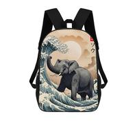 sinyumoney Great Wave of Elephant Backpack School Bag High Secondary School Bags Casual Backpack for Campus Outdoor Travel Sports 17inch
