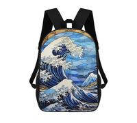 sinyumoney Great Wave of Kanagawa Backpack 3D Printed Children's School Backpack Kids Travel Backpacks High Capacity Book Bags Children's Backpack Rucksack 17inch