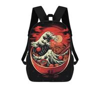 sinyumoney Great Wave of Ramen Kids Backpack, Kids School Bag 3D Printed School Backpacks for Boys And Teenager School Students 17inch