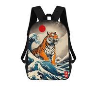sinyumoney Great Wave of Tiger Backpacks Kids 17inch School Backpack School Bag 3D Printed School Bag for Boys Elementary And Middle School Students