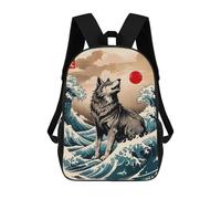 sinyumoney Great Wave of Wolf School Bags School Secondary High School College Backpack Travel for Campus Outdoor Travel Sports 17inch